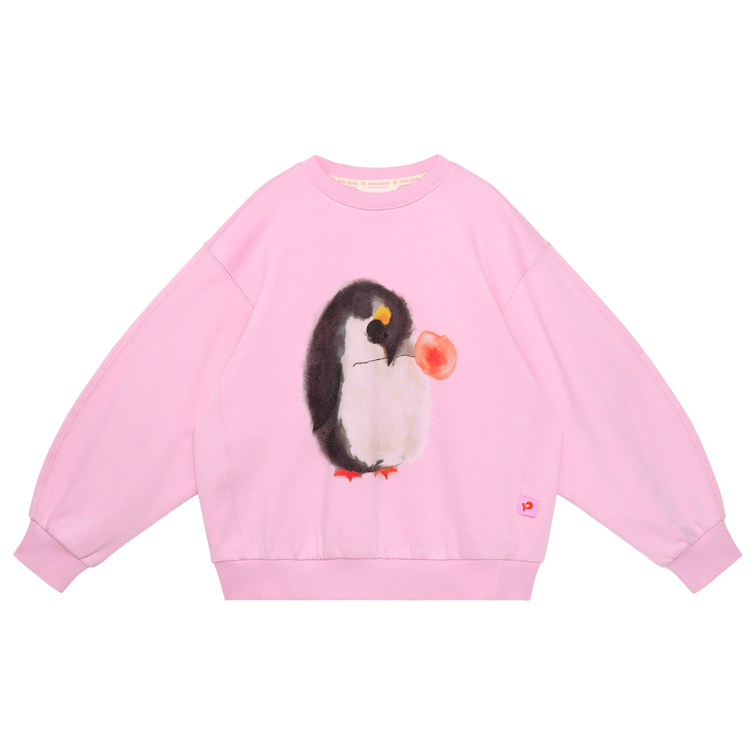 Ink-Wash Animals Sweatshirt in Peach Pink — flat lay