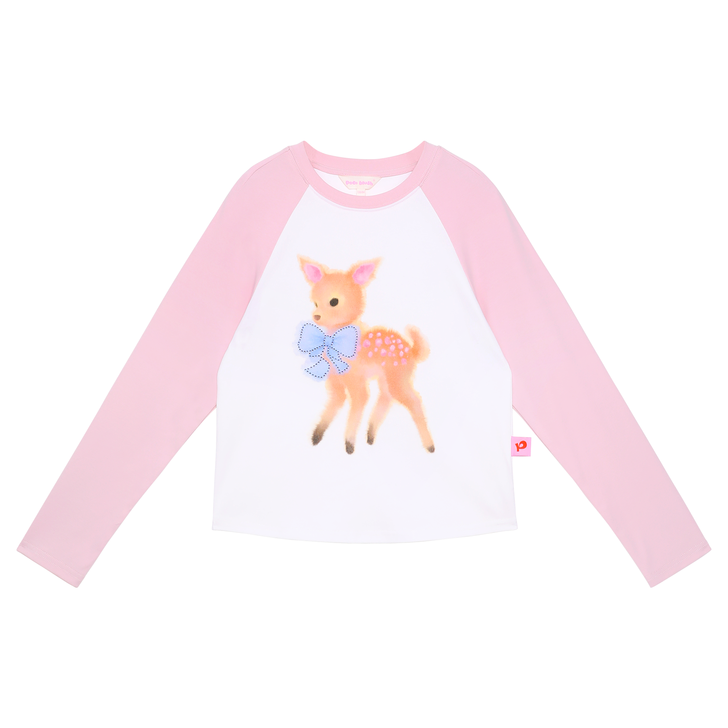 Ink-Wash Animals Raglan Long-Sleeve Tee in Peach Pink — flat lay