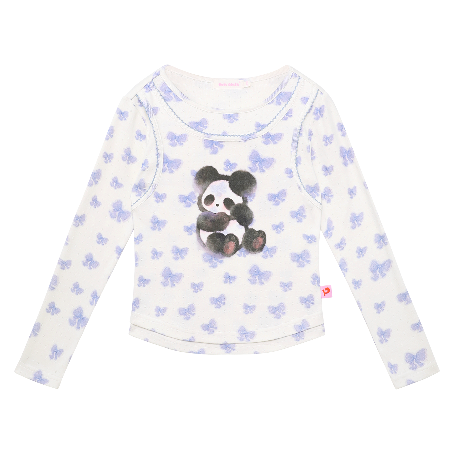Ink-Wash Animals Layered Long-Sleeve Tee in Icing Blue — flat lay
