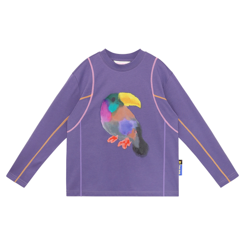 Autumn Ink-Wash Animals Tee in Grape Purple — flat lay