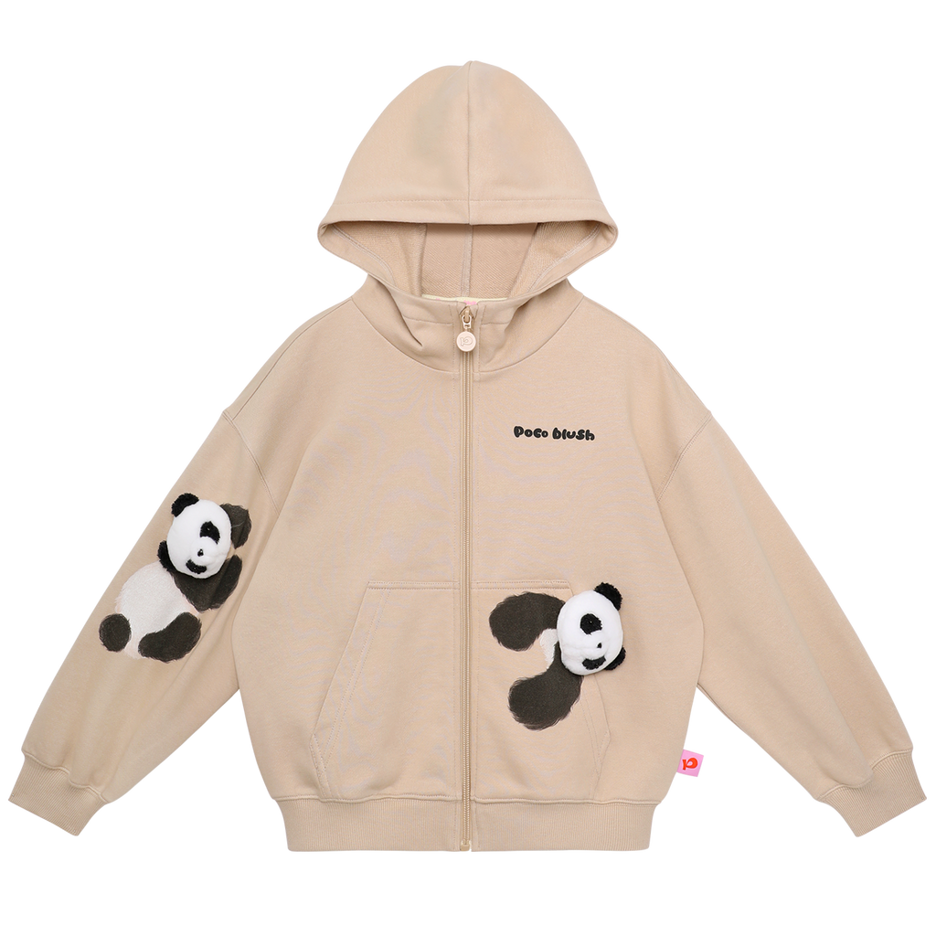 Ink-Wash Animals Character Hoodie in Pale Ochre — flat lay