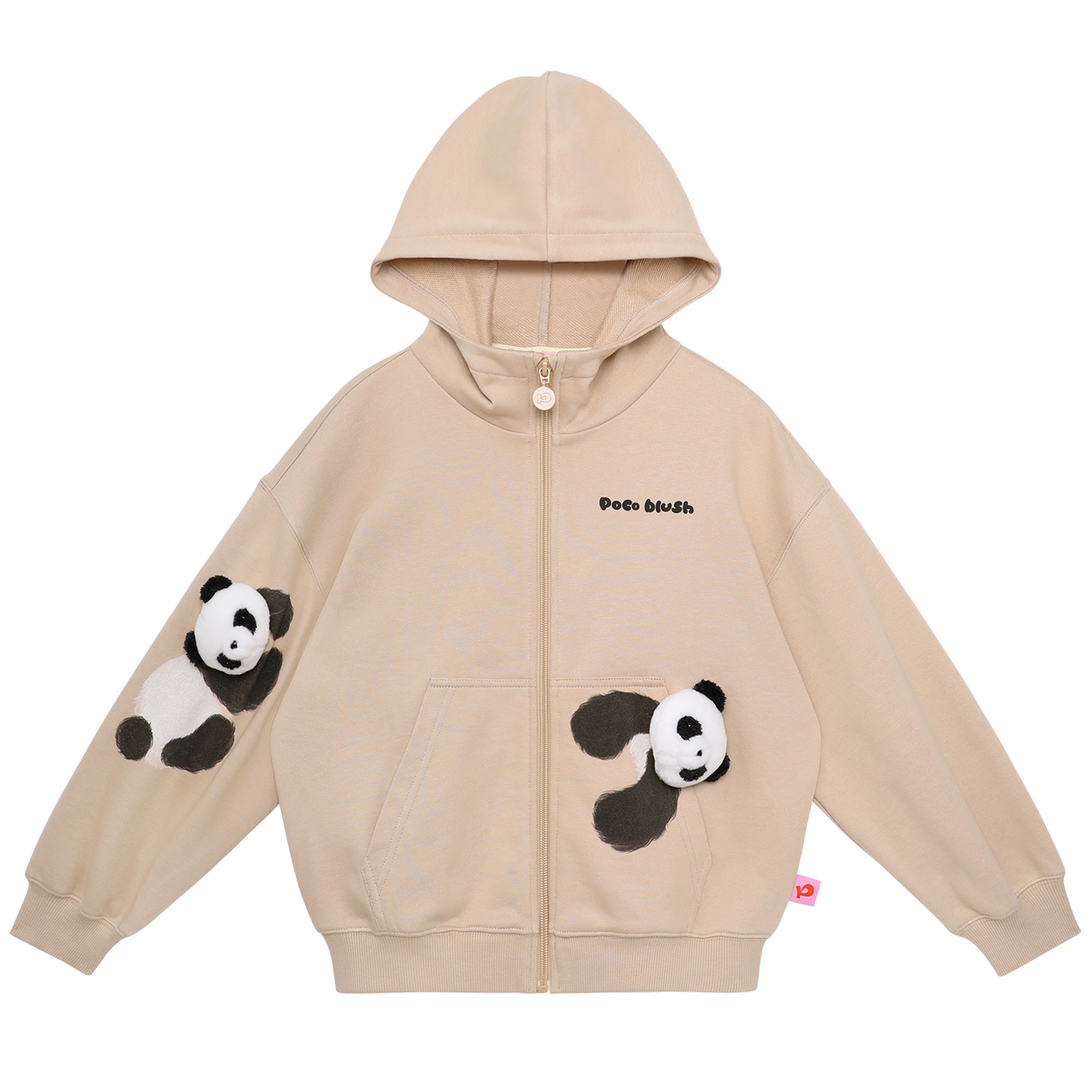 Ink-Wash Animals Character Hoodie in Pale Ochre — flat lay