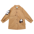 Ink-Wash Animals Character Trench Coat in Caramel Brown — flat lay