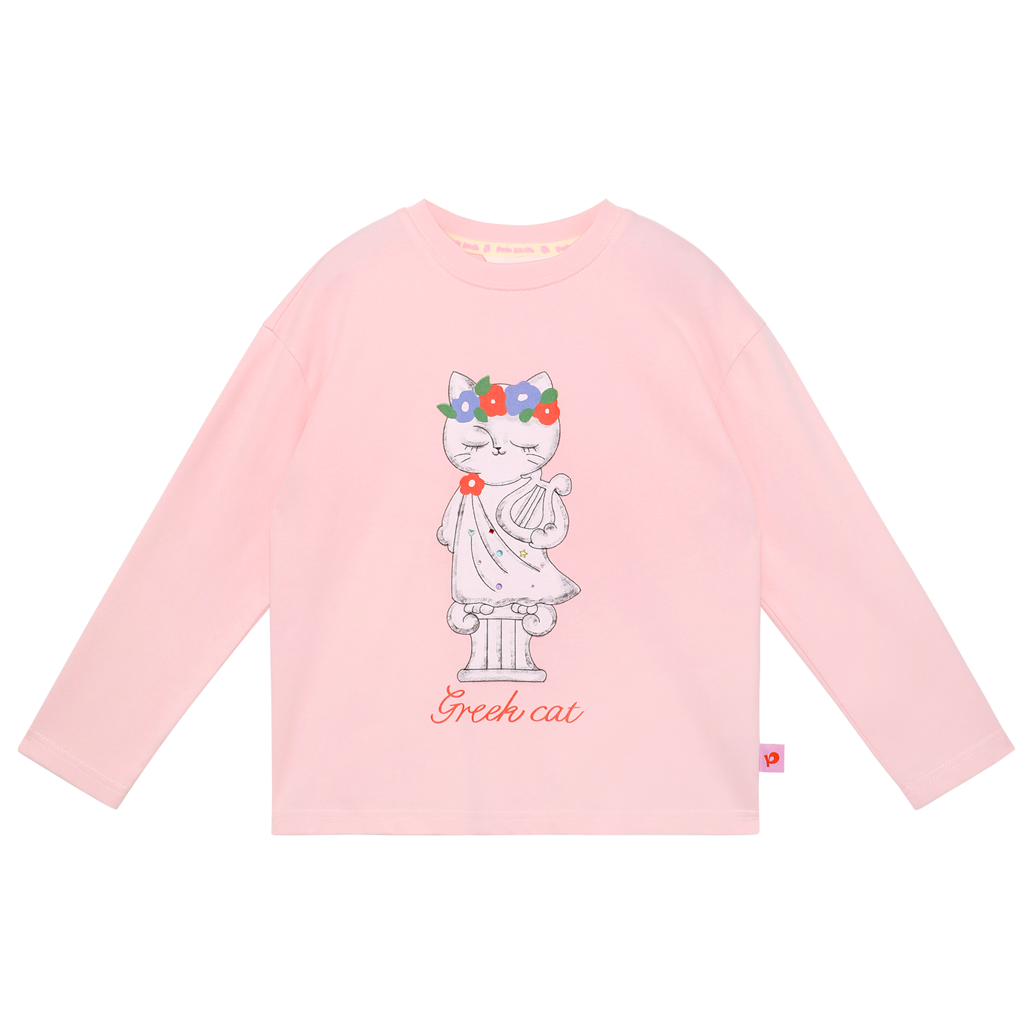 Greek Cat Crystal Tee in Lotus Pink — flat lay