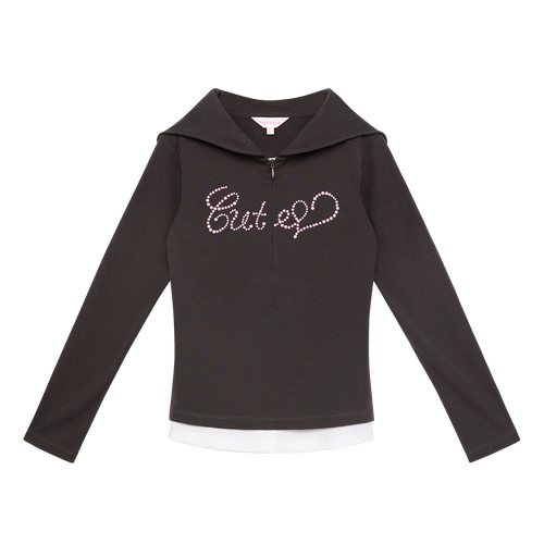 Beaded Layered Knit Top in Ink Black — flat lay