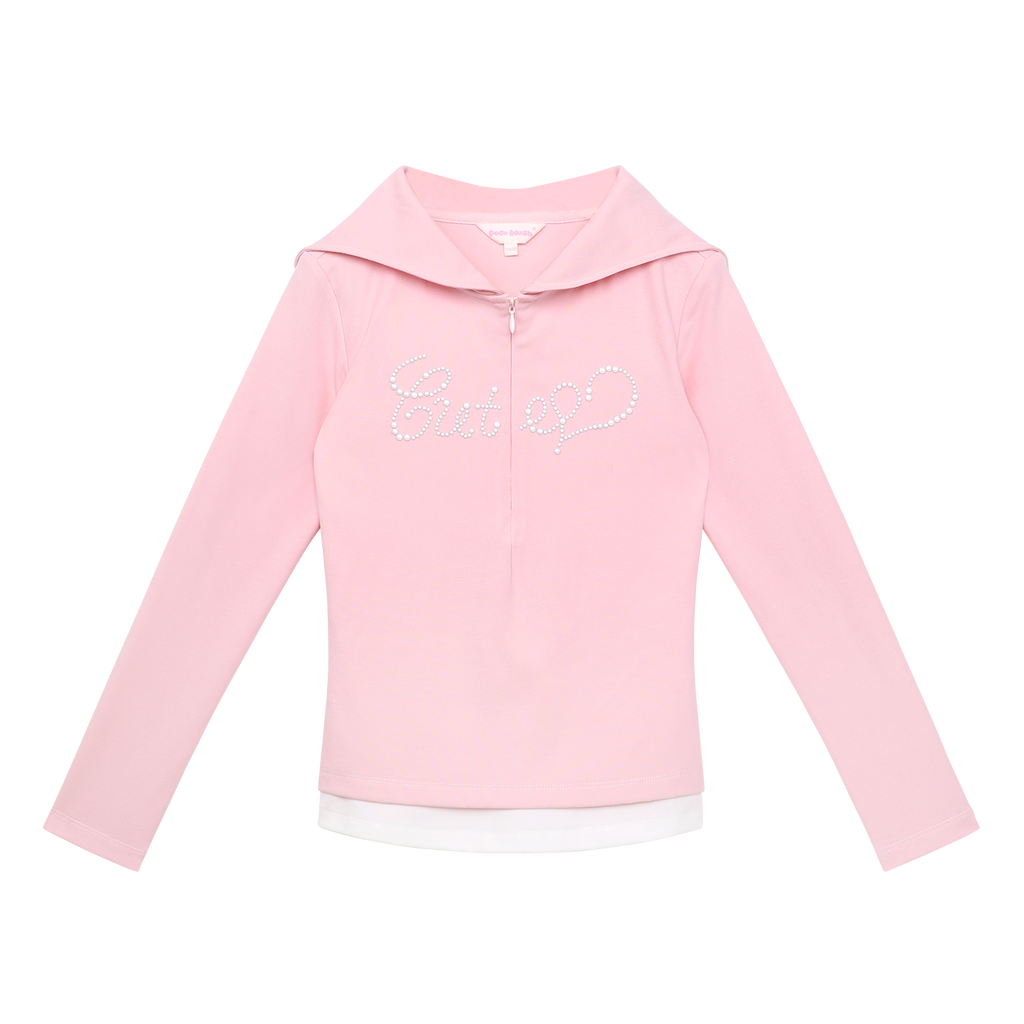 Beaded Layered Knit Top in Peach Blossom — flat lay