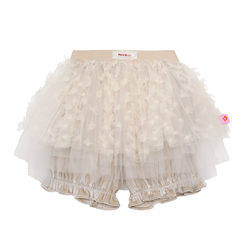Tulle Puff Skort in Peach Blossom — flat lay