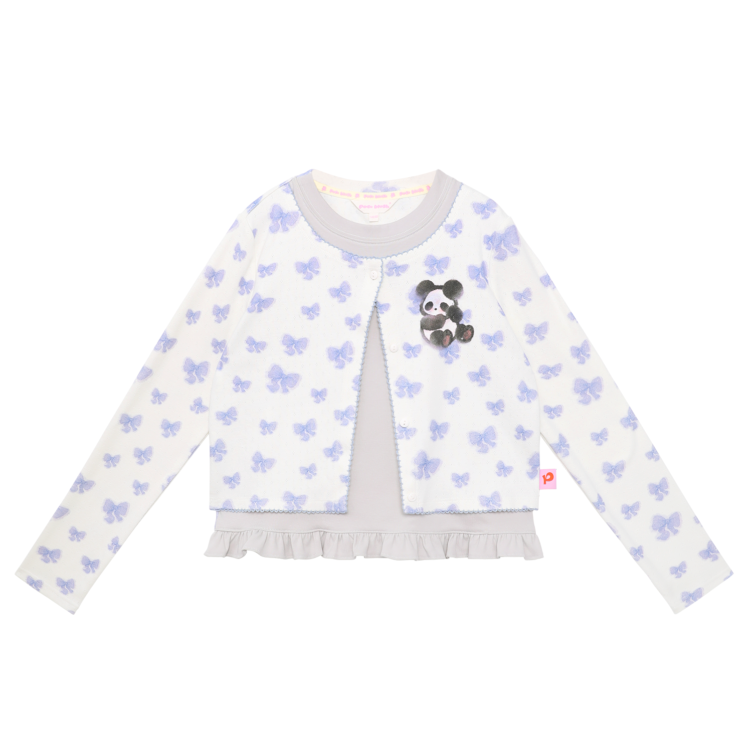 Lace-Trim Layered Printed Top in Icing Blue — flat lay