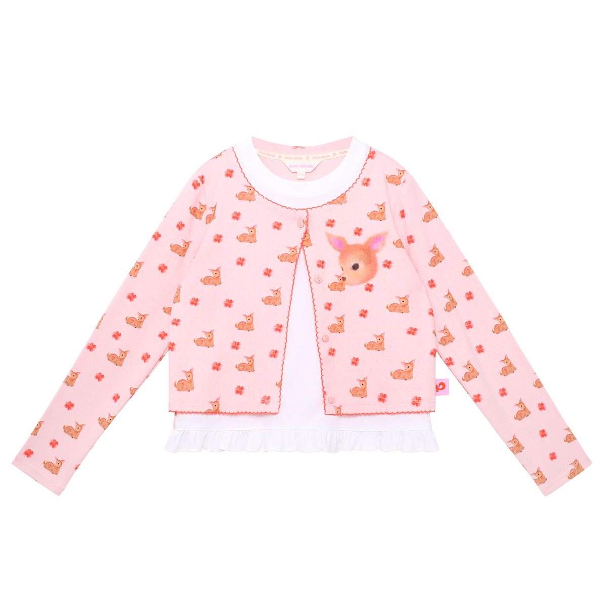 Lace-Trim Layered Printed Top in Lotus Pink — flat lay