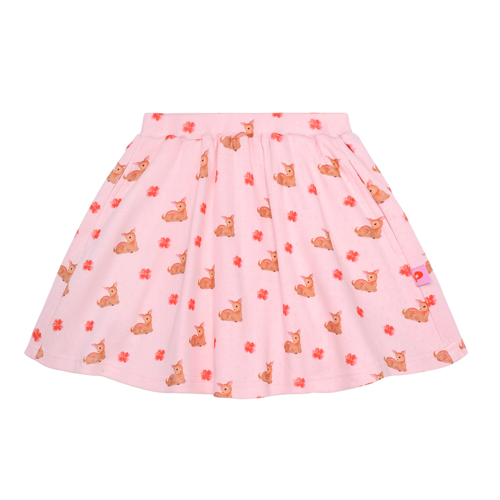 Ink-Wash Animals Printed Skort in Lotus Pink — flat lay