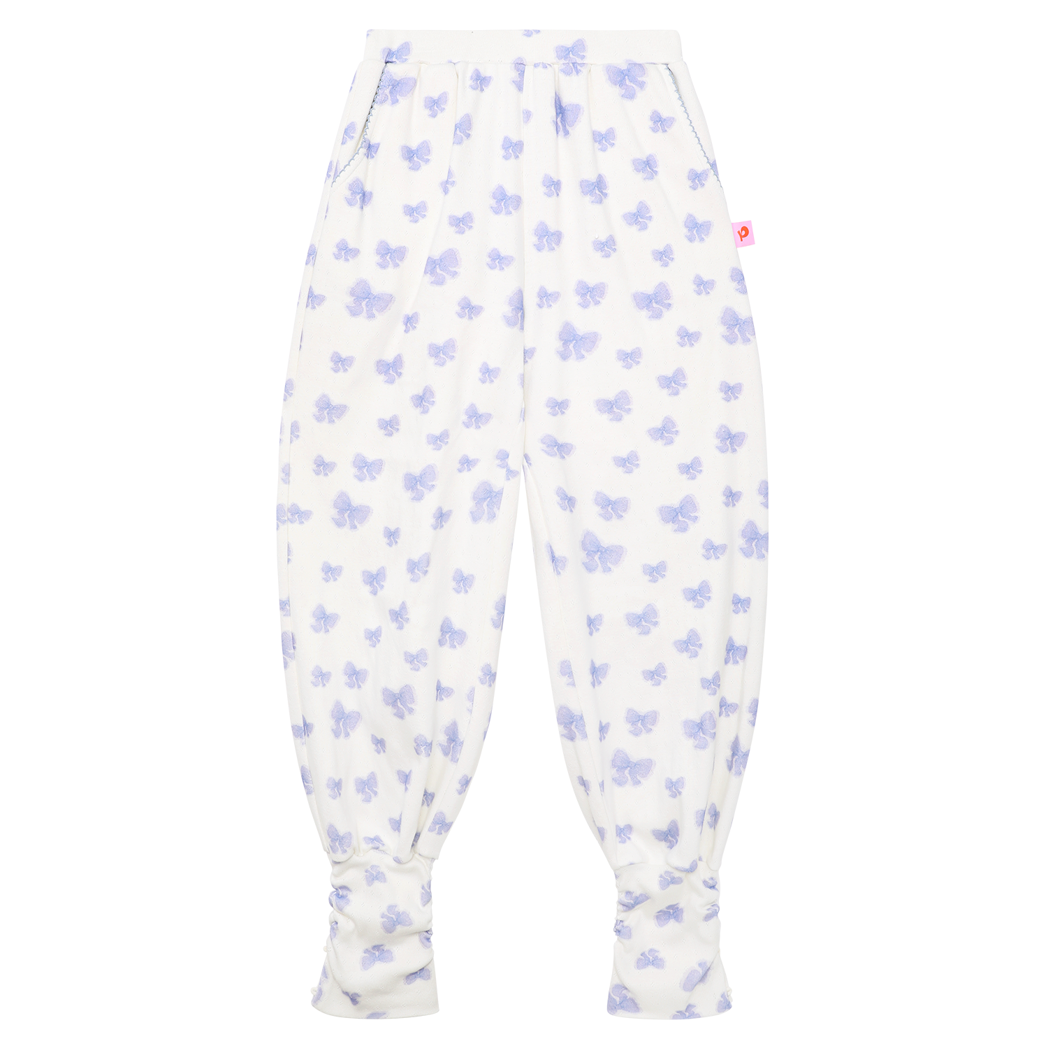 Ink-Wash Animals Barrel-Leg Trousers in Icing Blue — flat lay