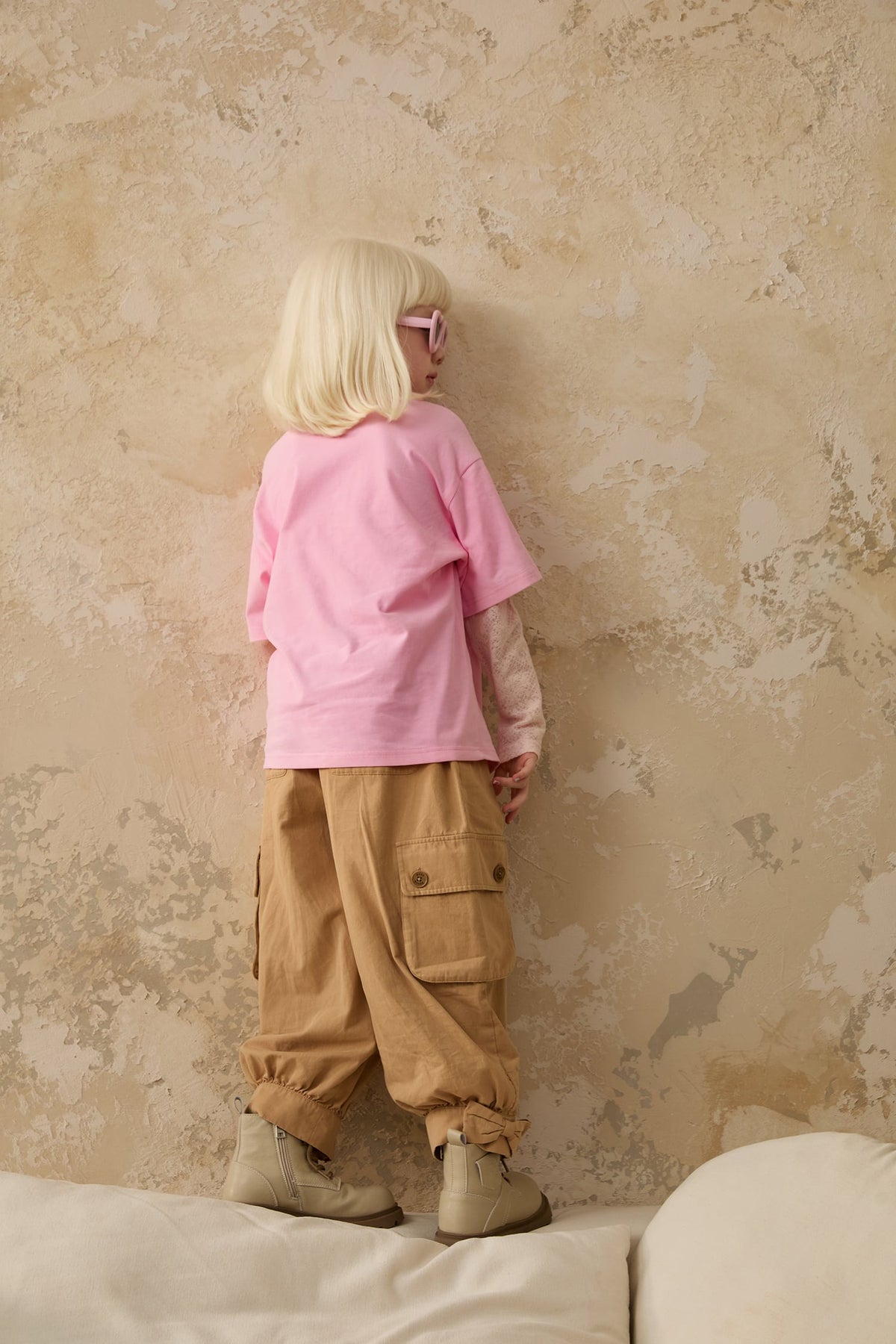 Washed Bow Cargo Trousers by Poco Blush — hero view 2