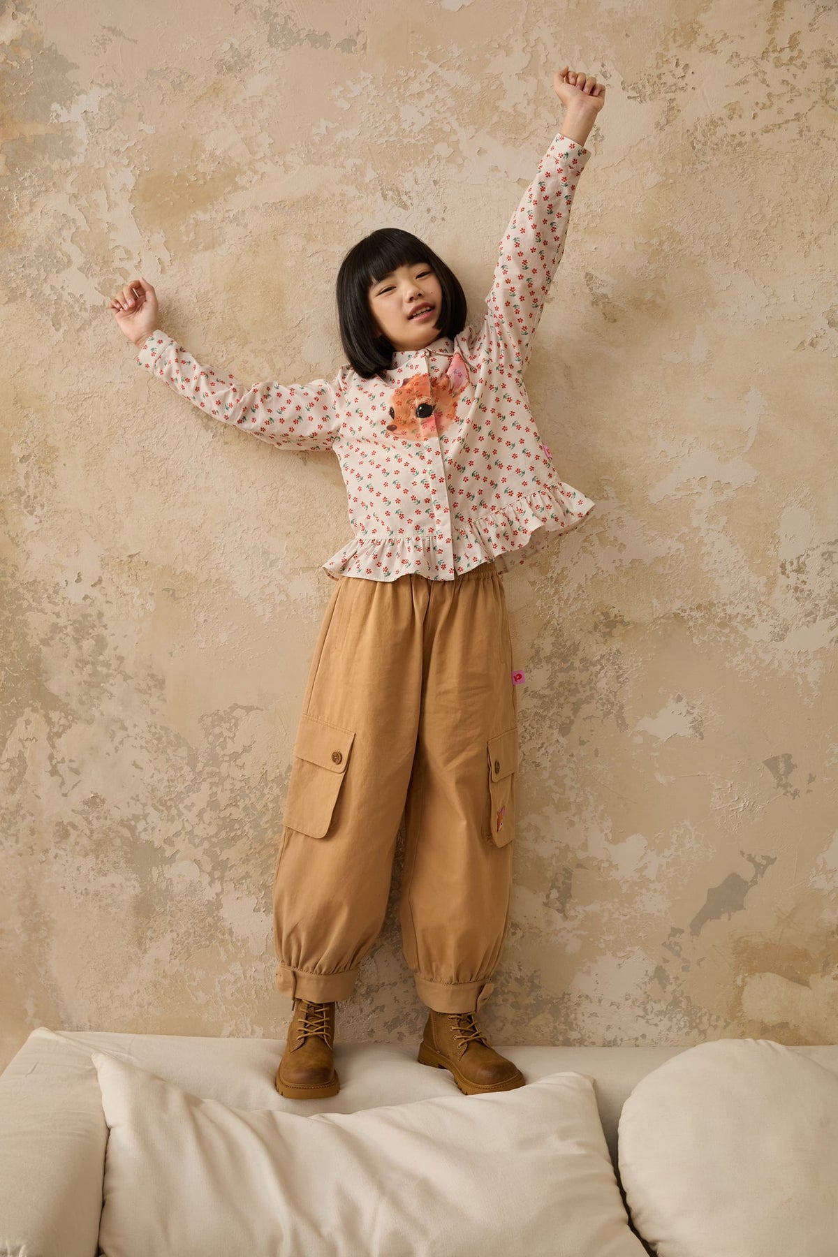Washed Bow Cargo Trousers by Poco Blush — hero view 4