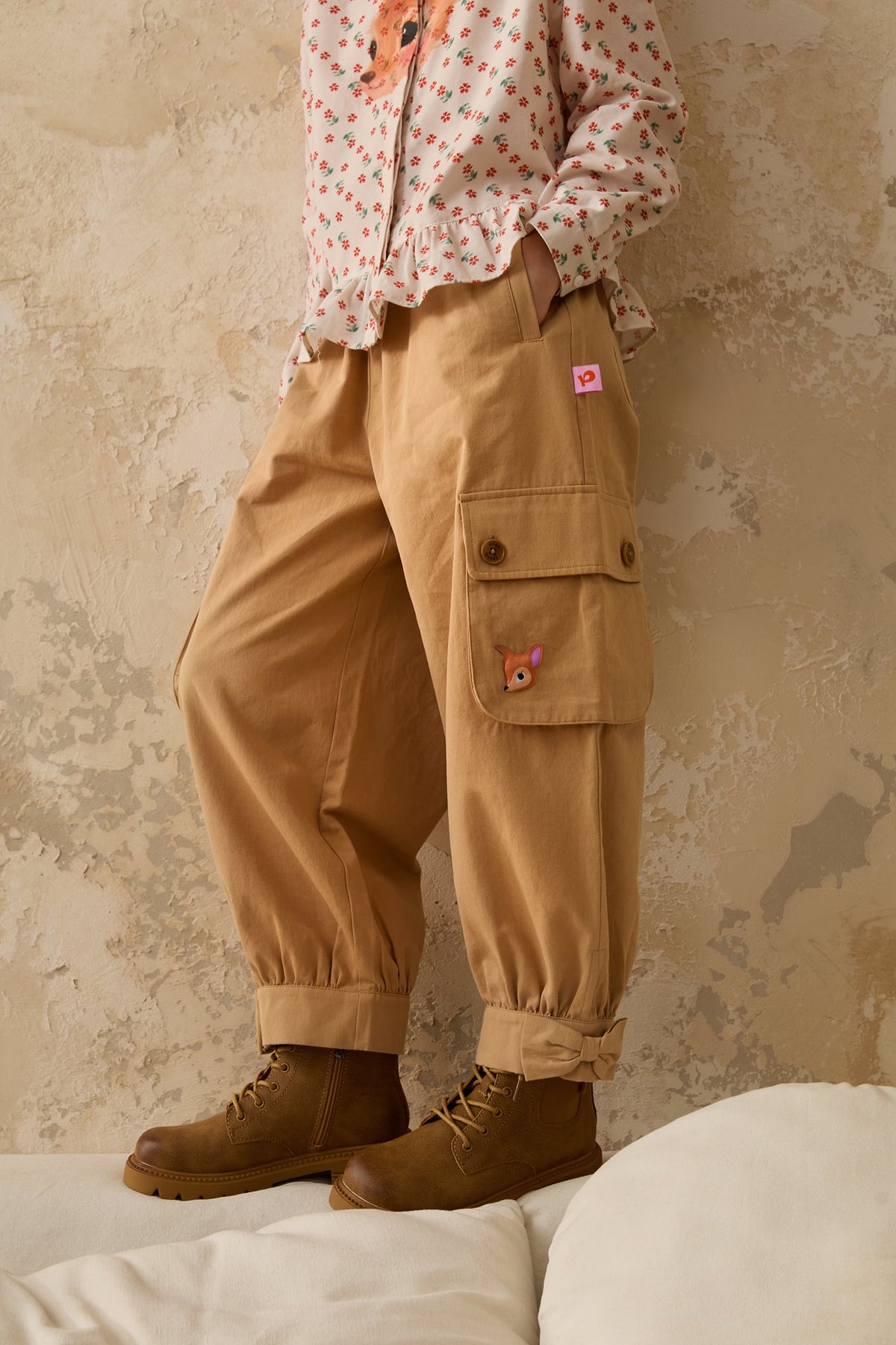 Washed Bow Cargo Trousers by Poco Blush — hero view 5