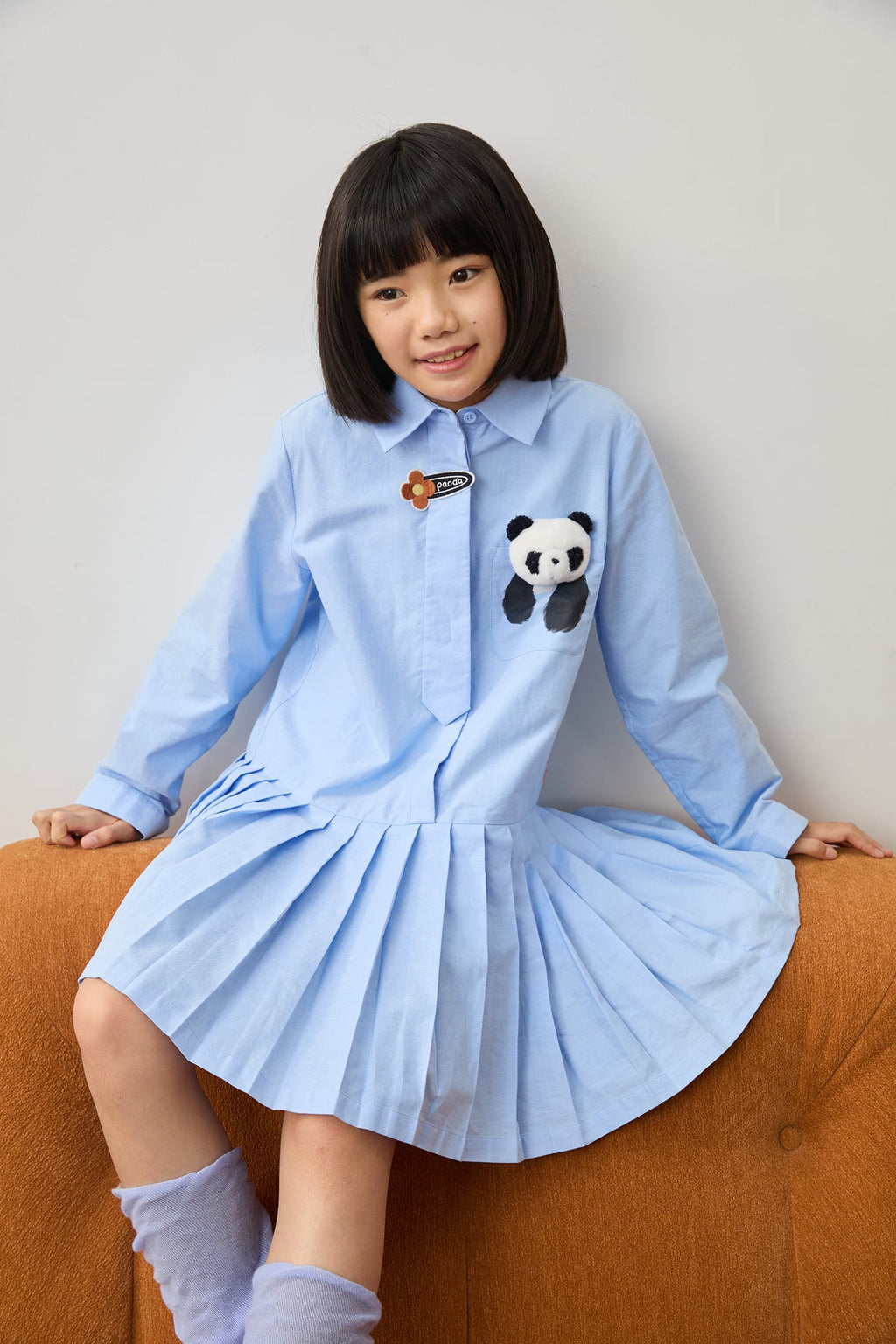Panda Pleated Shirt Dress by Poco Blush — hero view 1