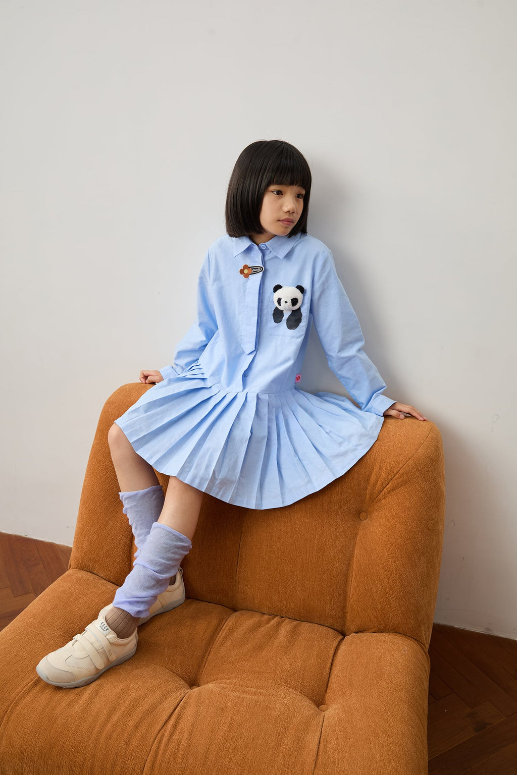 Panda Pleated Shirt Dress by Poco Blush — hero view 3