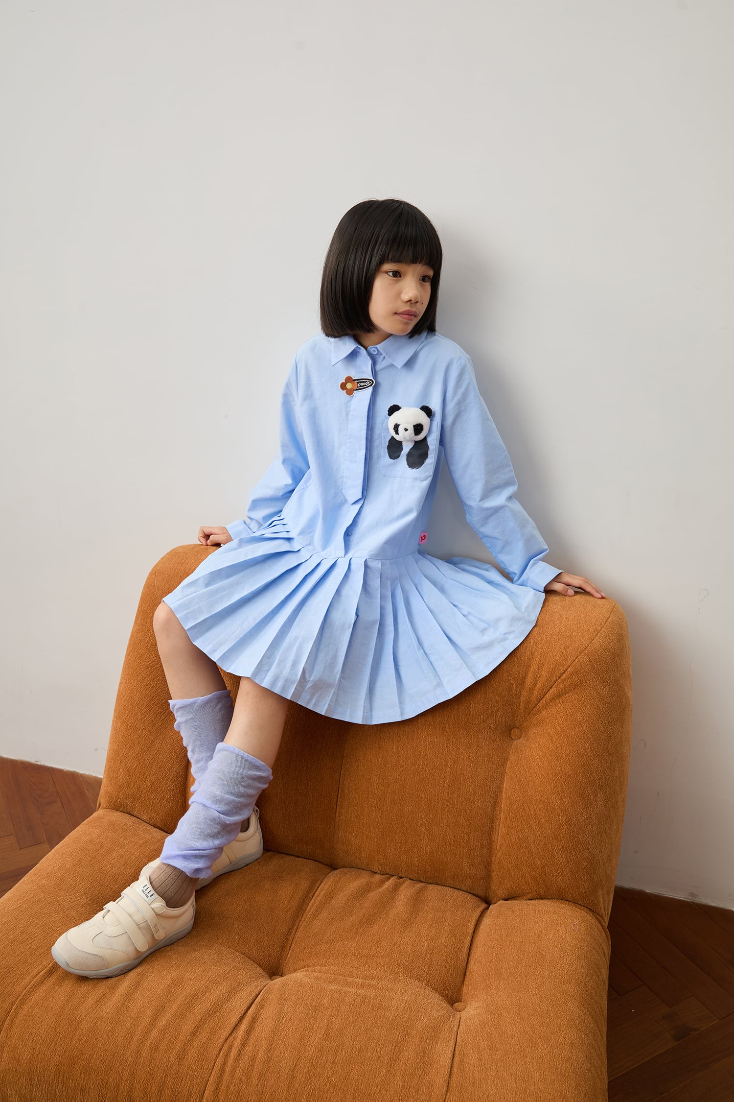 Panda Pleated Shirt Dress by Poco Blush — hero view 3
