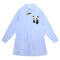 Panda Pleated Shirt Dress in Sky Blue — flat lay