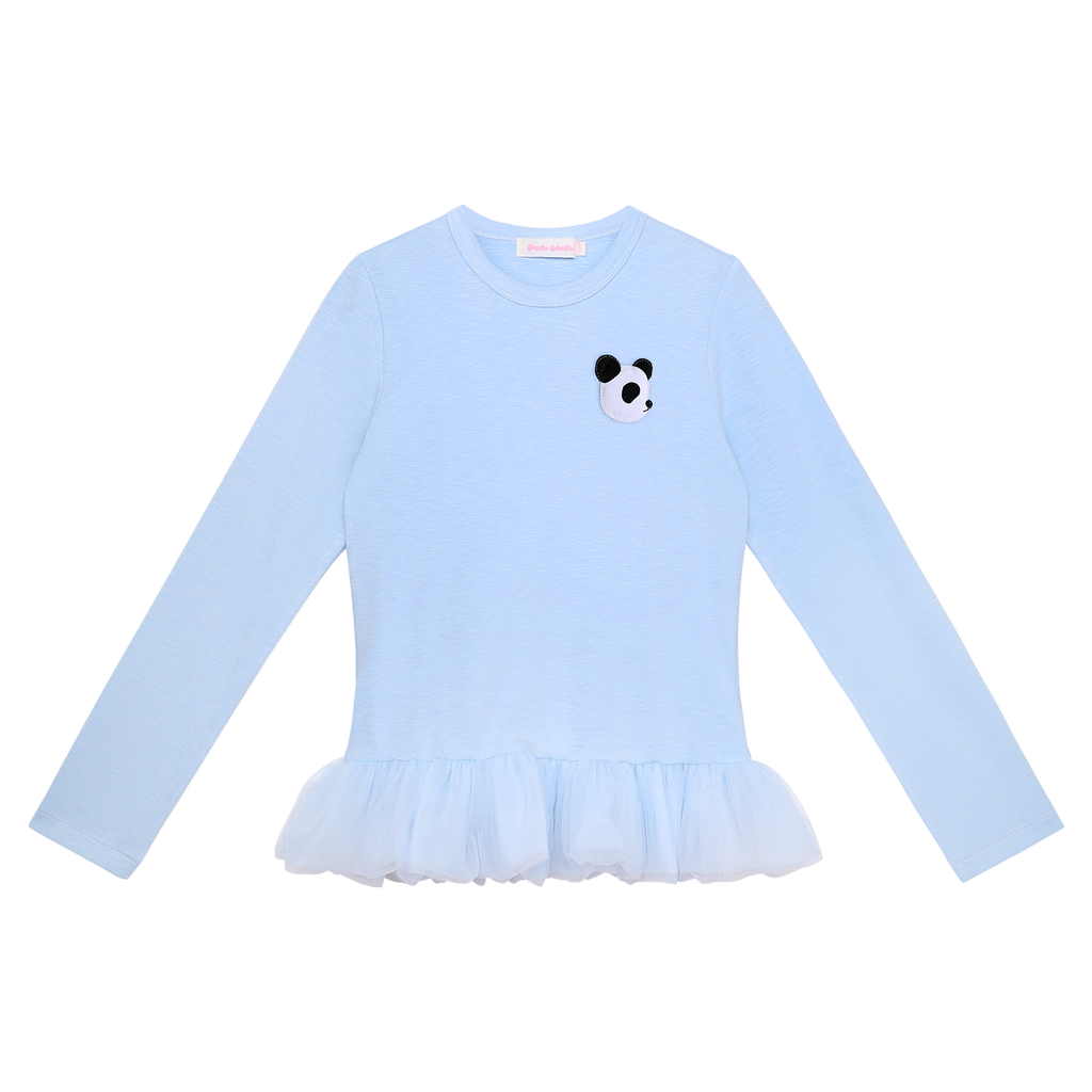 Tulle-Hem Long-Sleeve Top in Autumn Blue — flat lay
