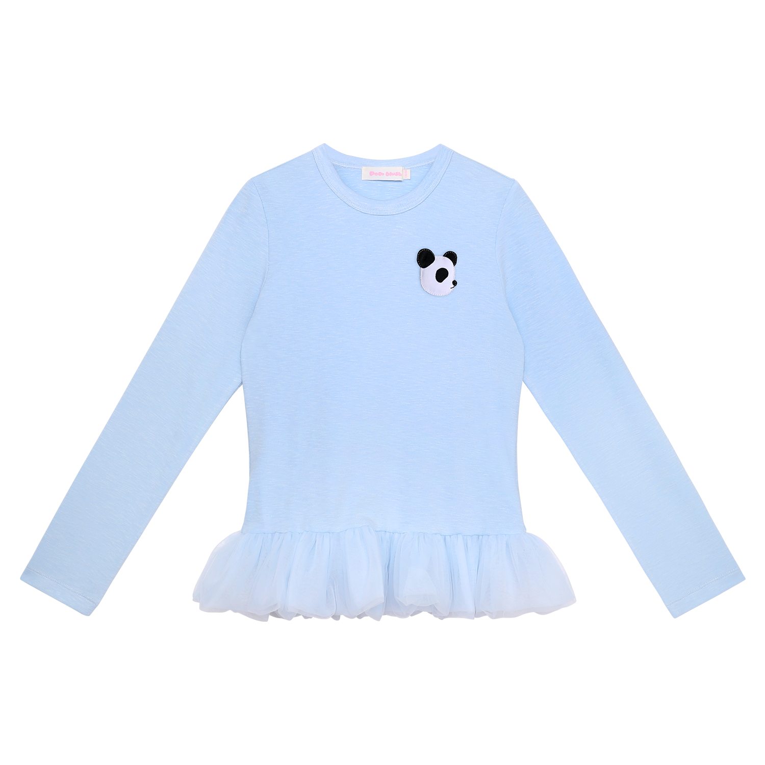 Tulle-Hem Long-Sleeve Top in Autumn Blue — flat lay