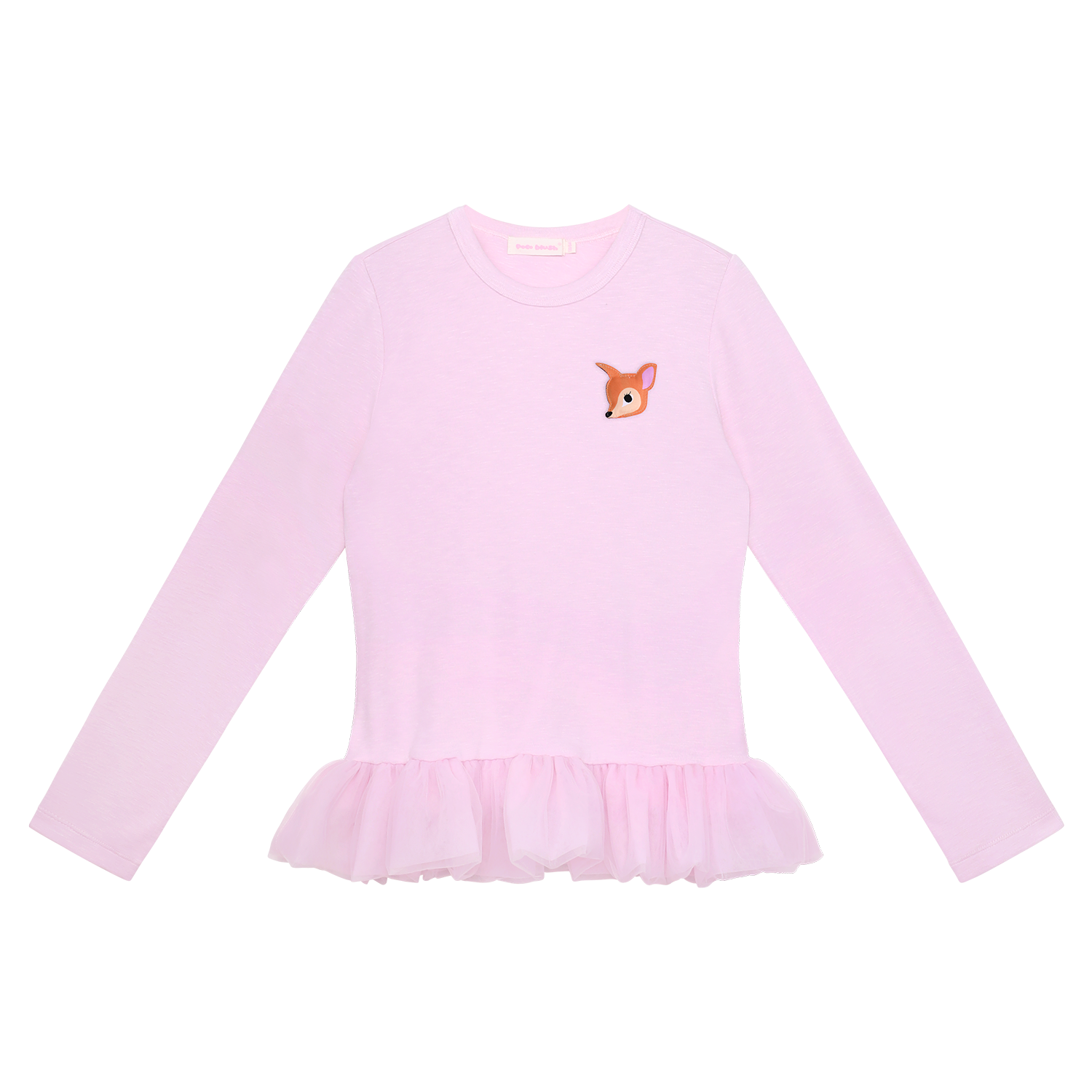 Tulle-Hem Long-Sleeve Top in Blossom Pink — flat lay