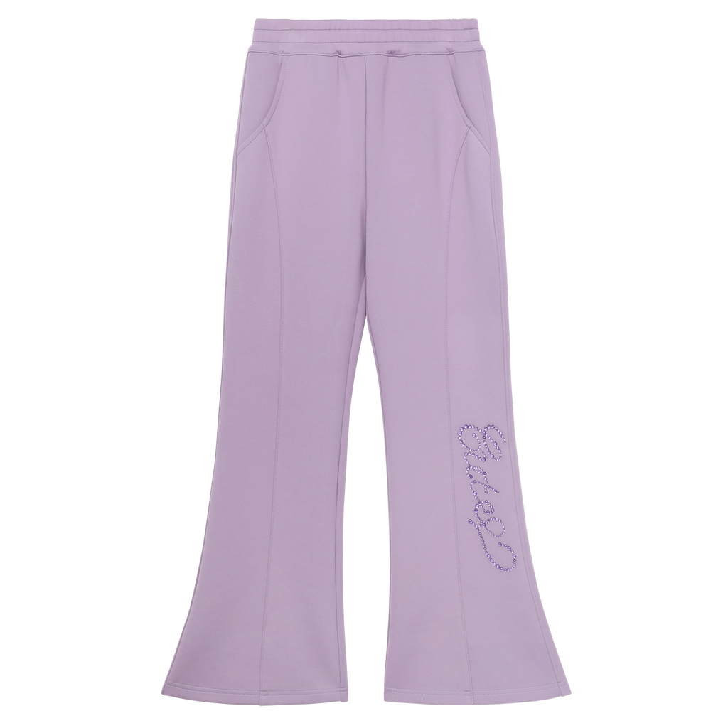 Beaded Knit Flare Trousers in Grape Purple — flat lay