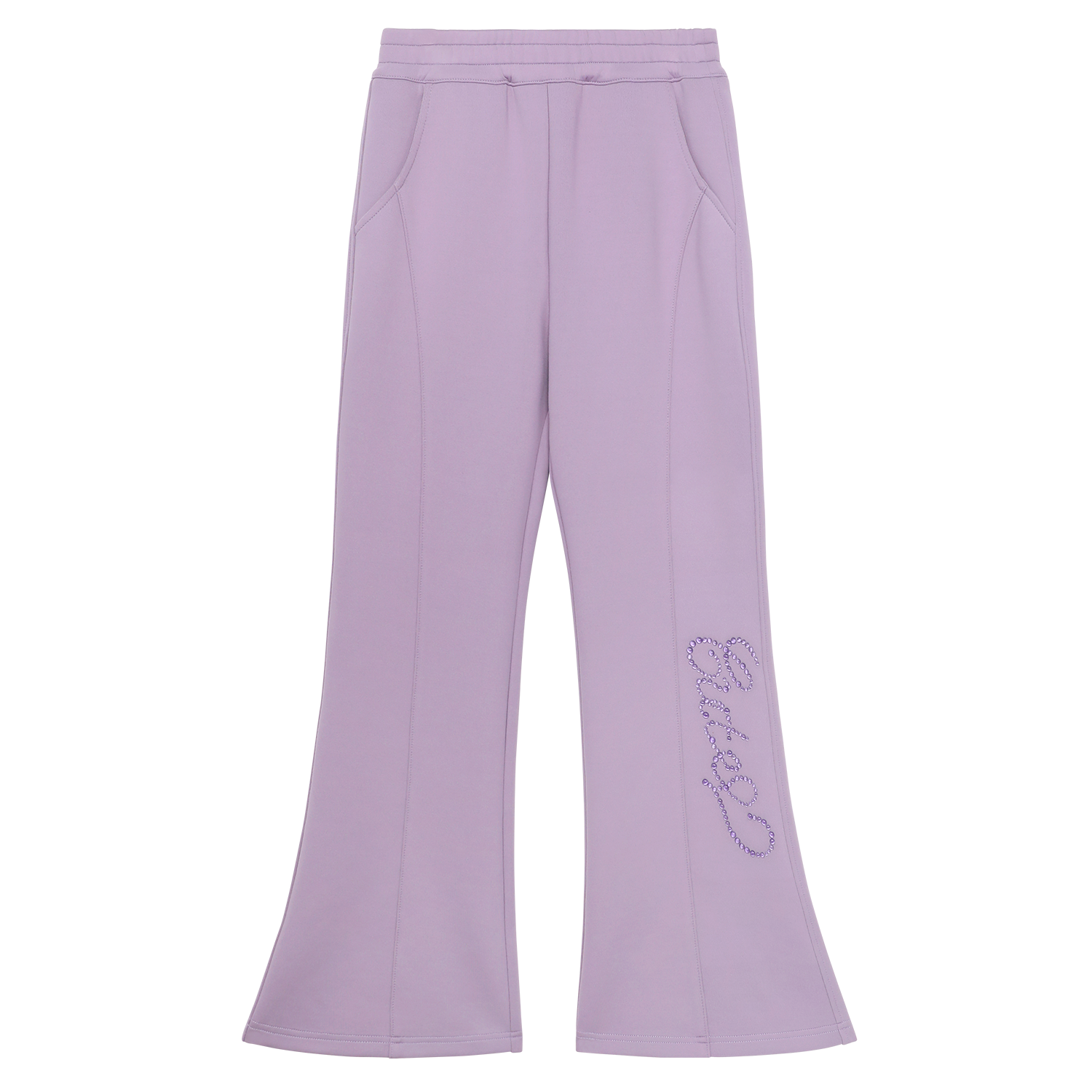 Beaded Knit Flare Trousers in Grape Purple — flat lay