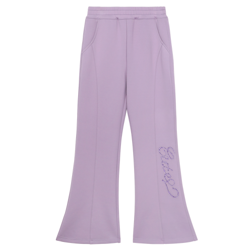 Beaded Knit Flare Trousers in Grape Purple — flat lay