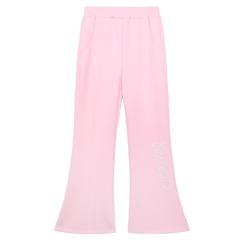 Beaded Knit Flare Trousers in Peach Pink — flat lay