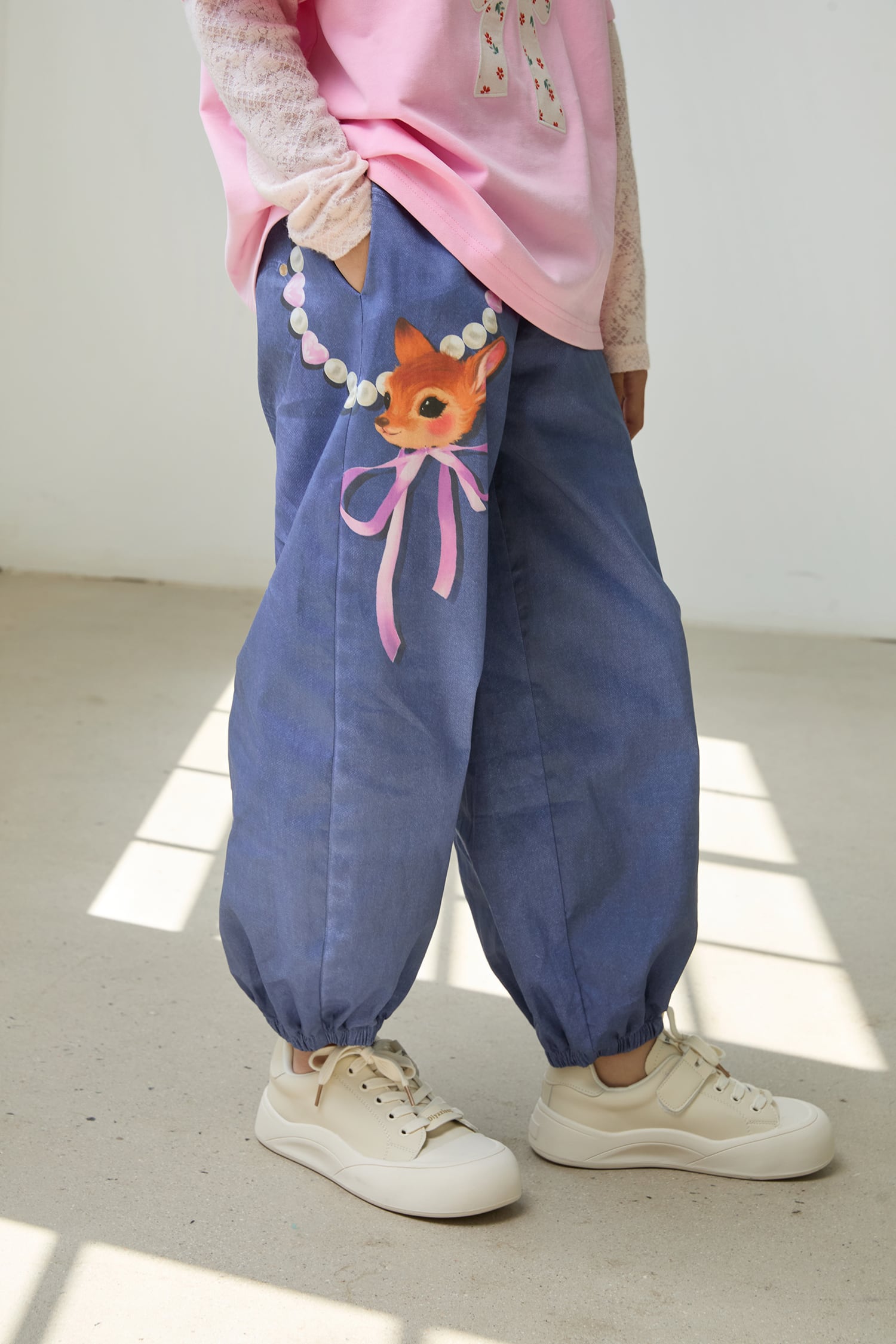 Hand-Painted Denim Balloon Trousers by Poco Blush — hero view 1