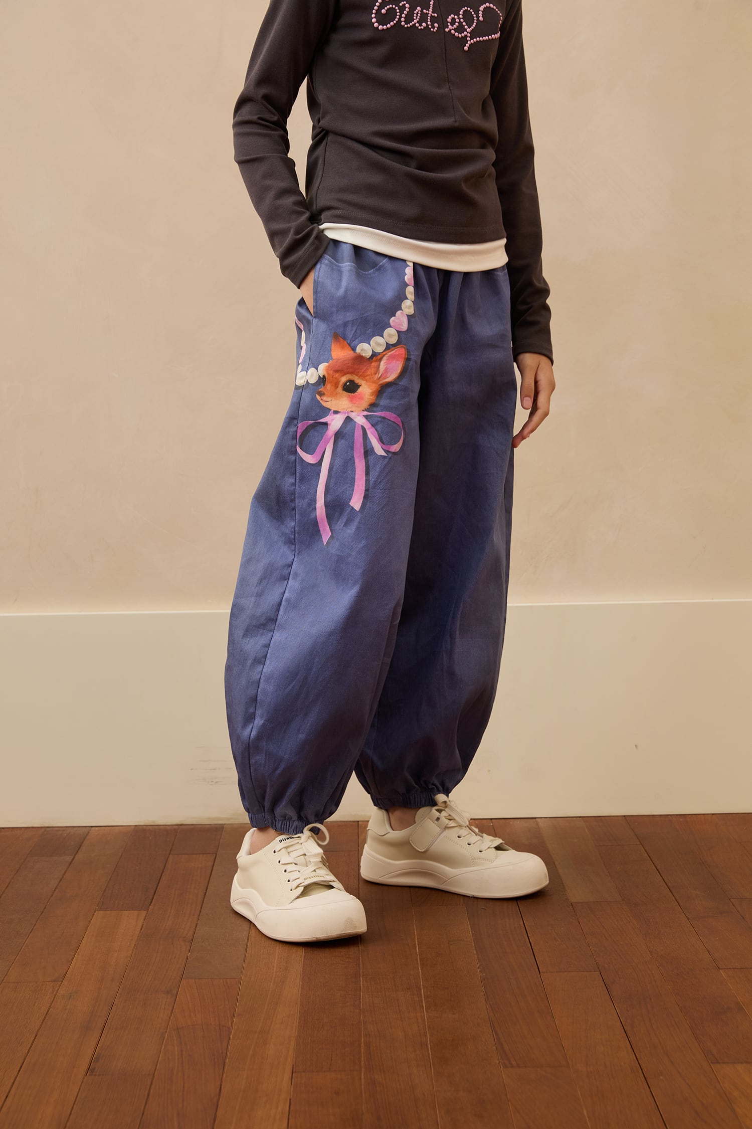 Hand-Painted Denim Balloon Trousers by Poco Blush — hero view 3