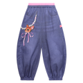 Hand-Painted Denim Balloon Trousers in Denim Blue — flat lay