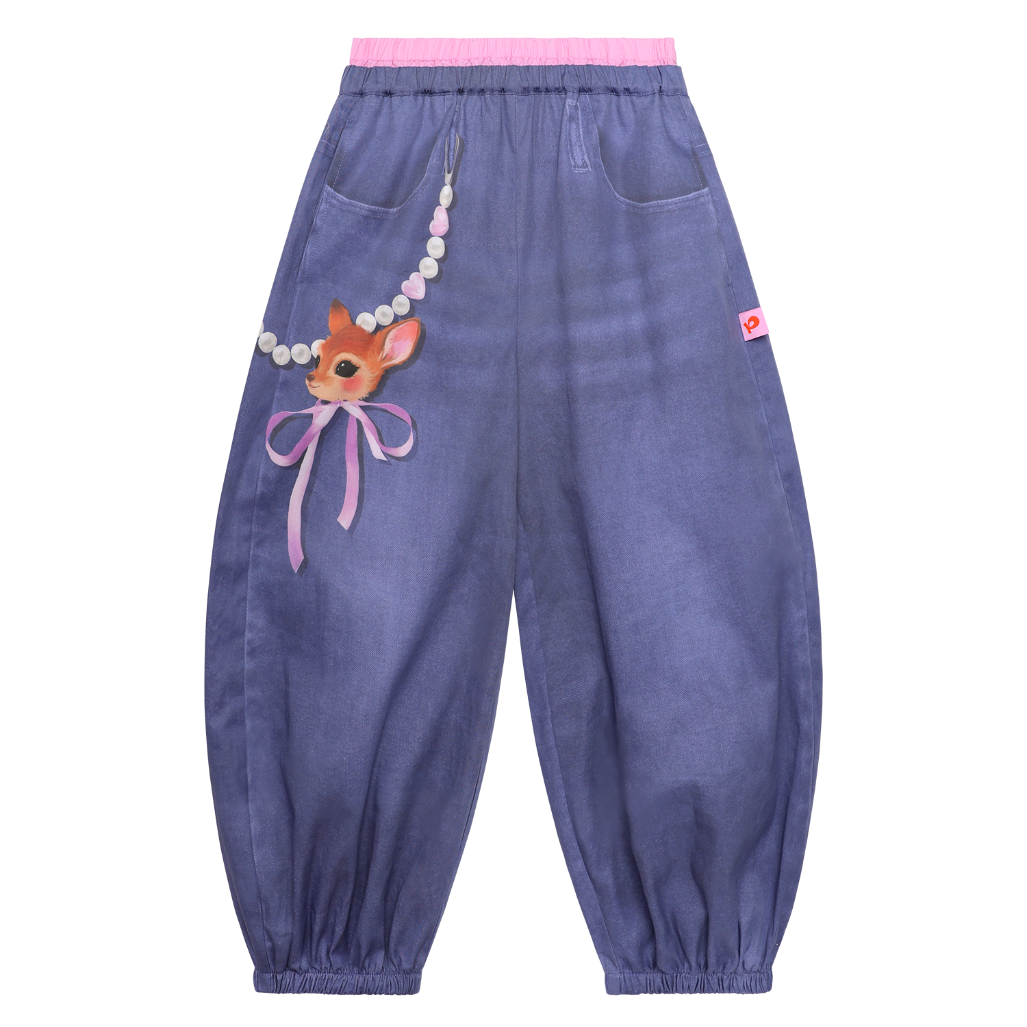 Hand-Painted Denim Balloon Trousers in Denim Blue — flat lay