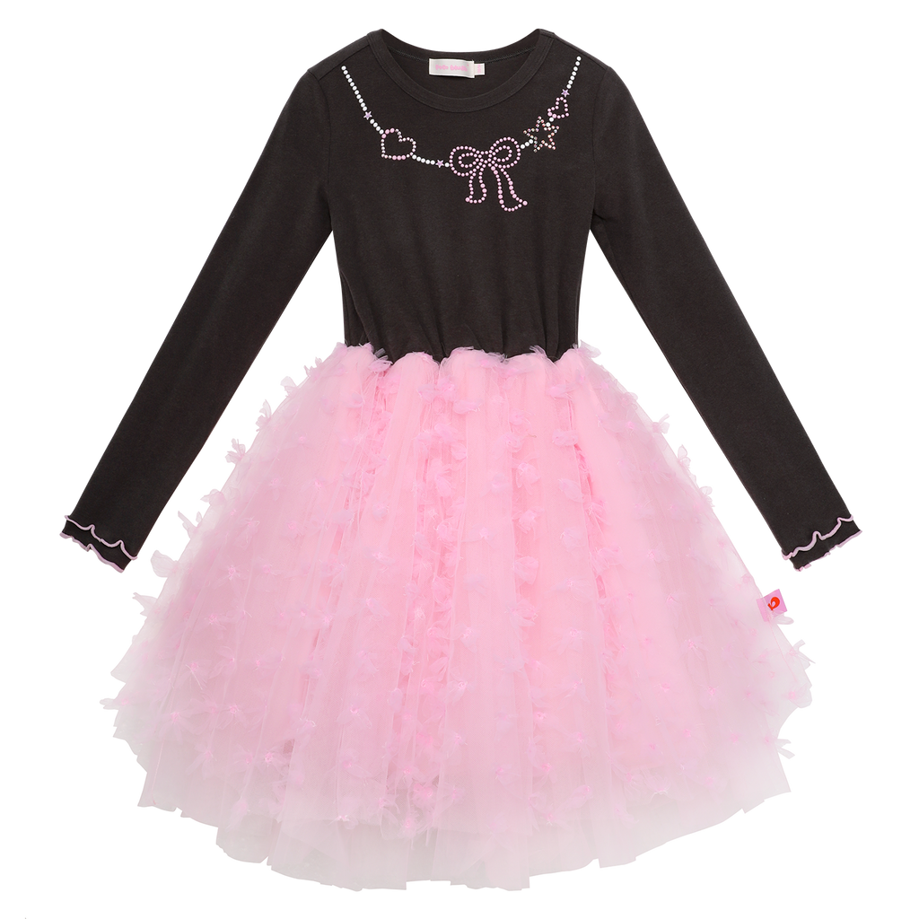 Crystal Tulle Dress in Ink Black — flat lay