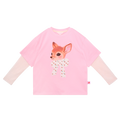 Patchwork Ink-Wash Layered Tee in Peach Pink — flat lay