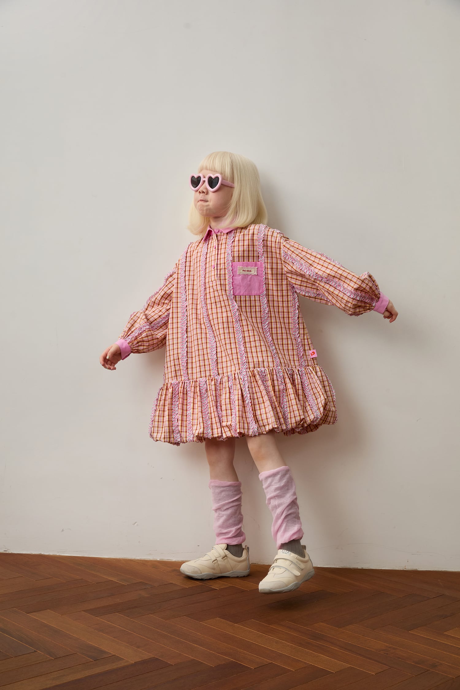 Greek Cat Check Shirt Dress by Poco Blush — hero view 3