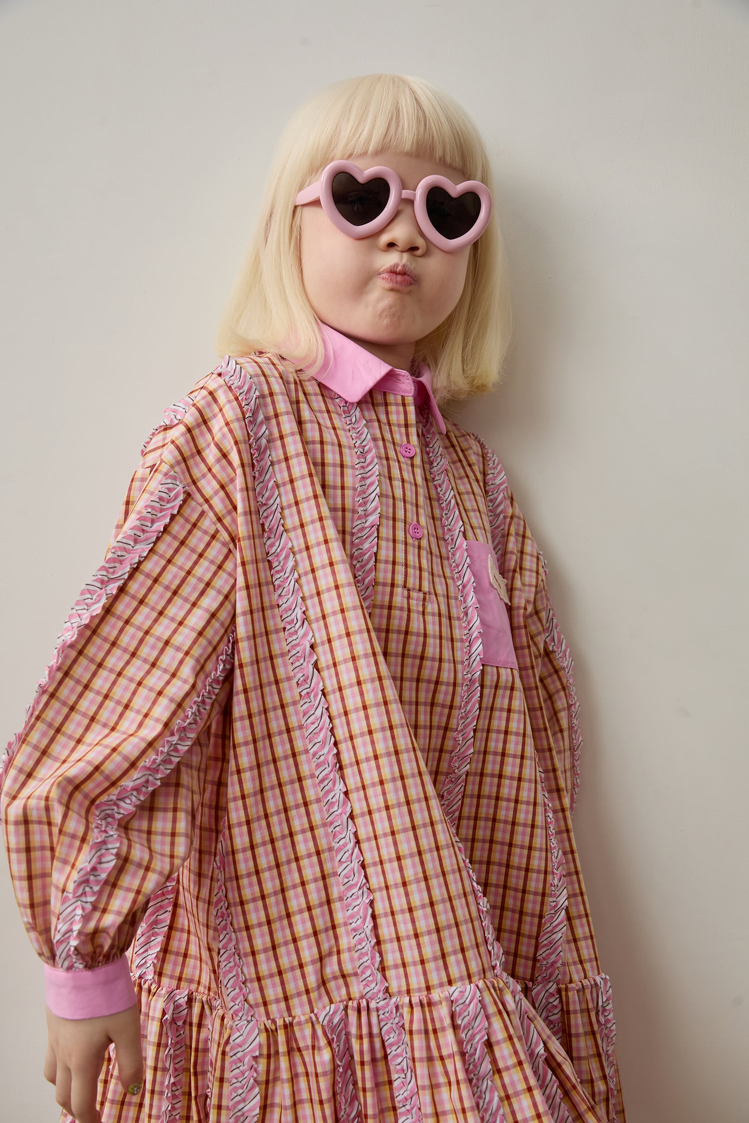 Greek Cat Check Shirt Dress by Poco Blush — hero view 4
