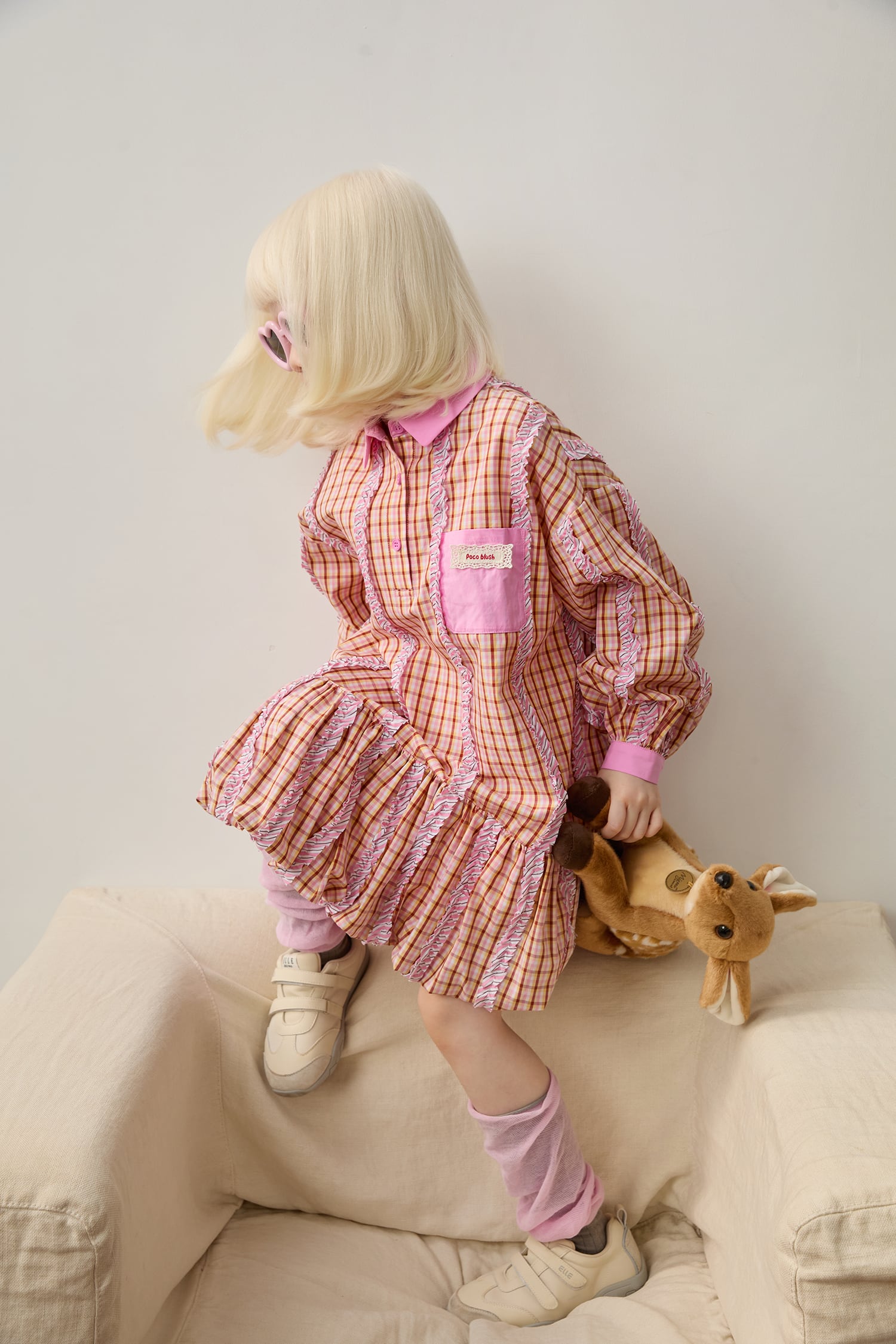 Greek Cat Check Shirt Dress by Poco Blush — hero view 5