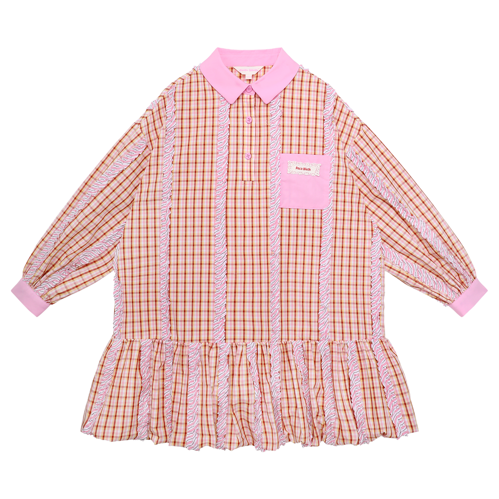 Greek Cat Check Shirt Dress in Multicolour — flat lay
