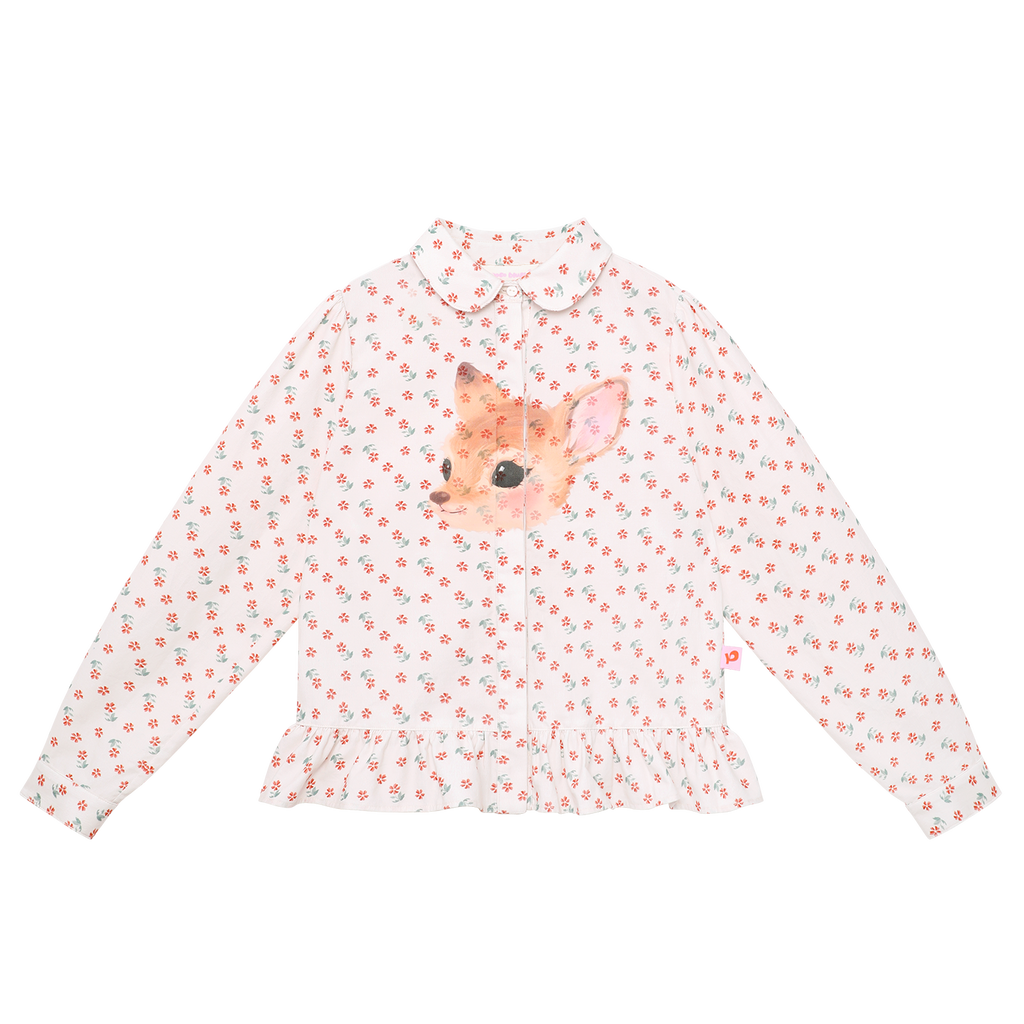 Ink-Wash Animals Smock Blouse in Multicolour — flat lay