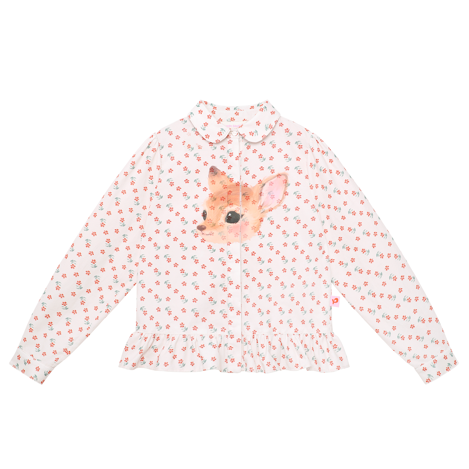 Ink-Wash Animals Smock Blouse in Multicolour — flat lay