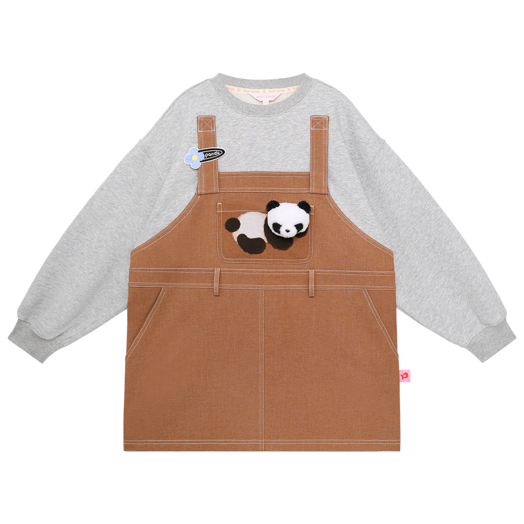 Panda Layered Sweatshirt Dress in Pencil Grey — flat lay
