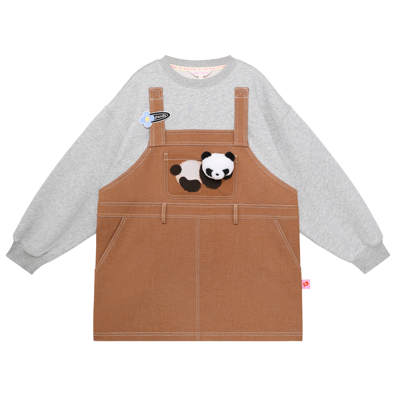 Panda Layered Sweatshirt Dress in Pencil Grey — flat lay