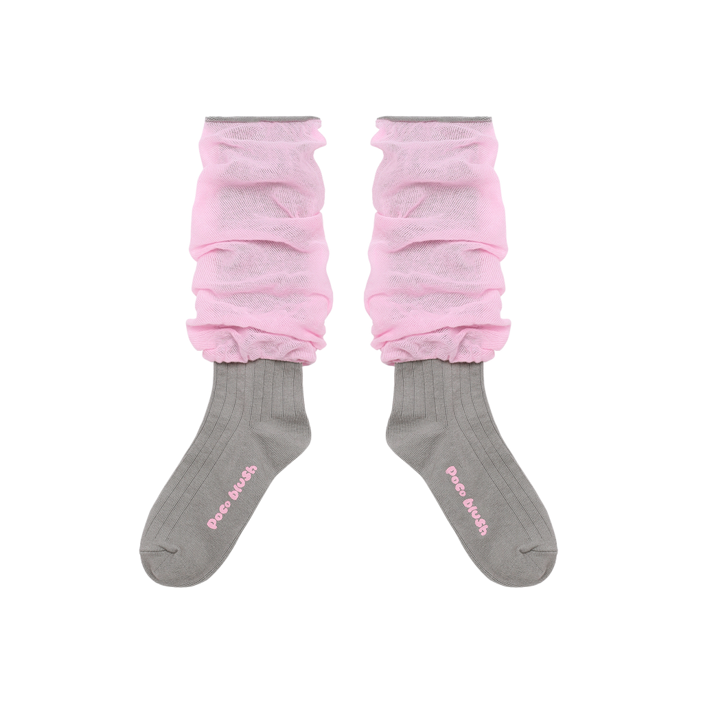 Colour-Block Knee-High Socks in Peach Pink — flat lay