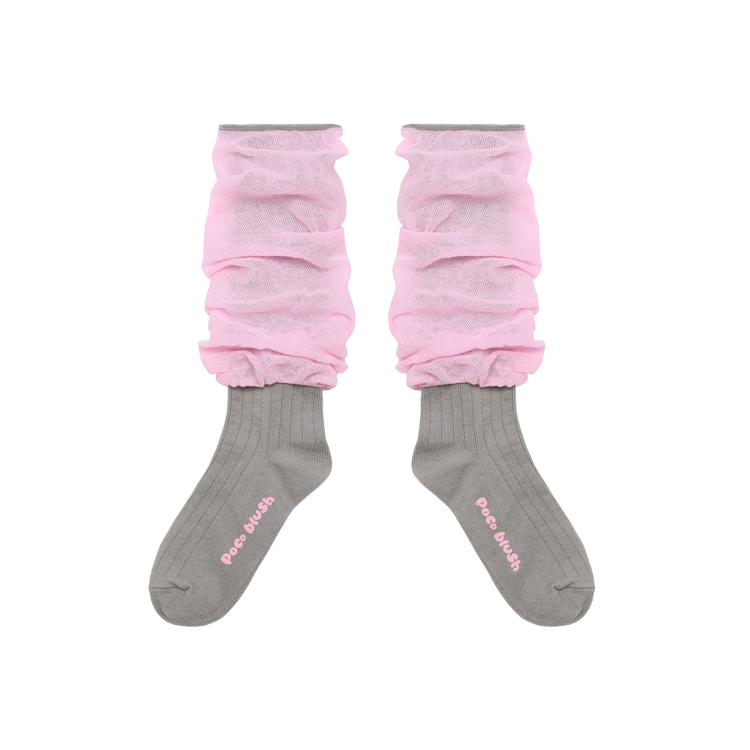 Colour-Block Knee-High Socks in Peach Pink — flat lay