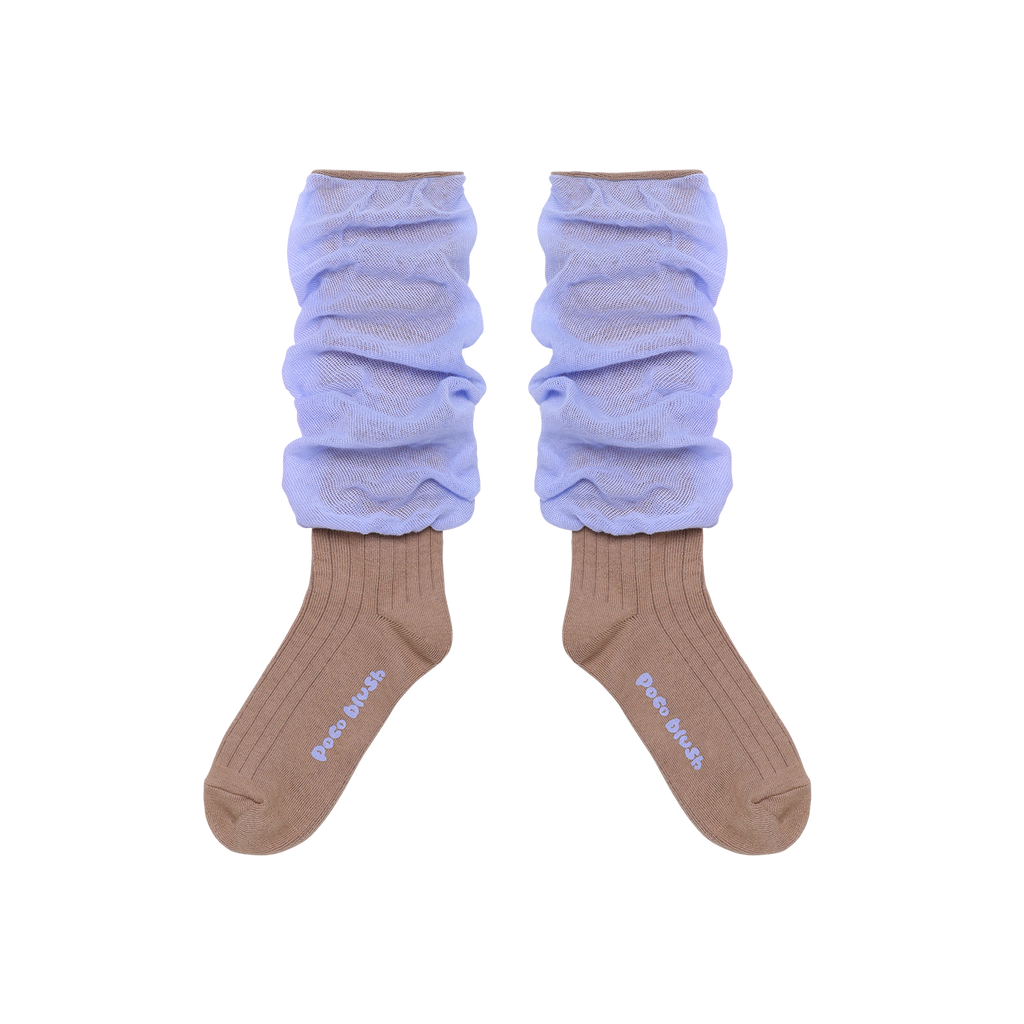 Colour-Block Knee-High Socks in Sky Blue — flat lay