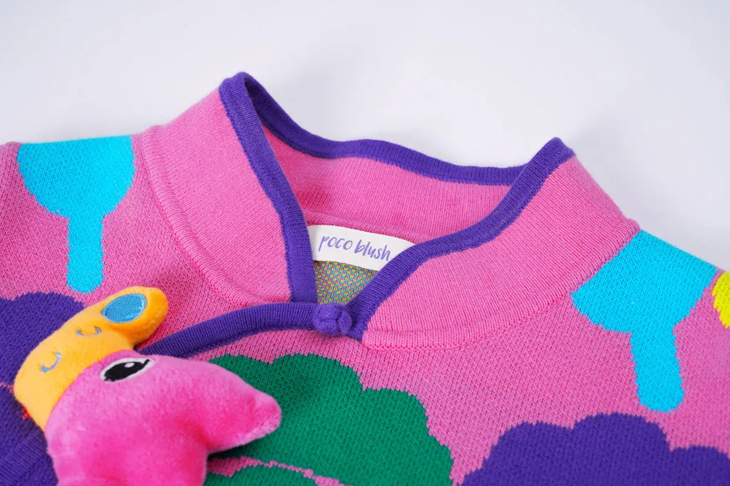 Poco Blush Tanghulu & Dumplings Knit Cheongsam Dress