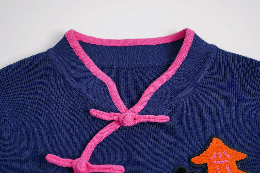 Poco Blush Peach Blessing Night Chinese-Style Knit Sweater