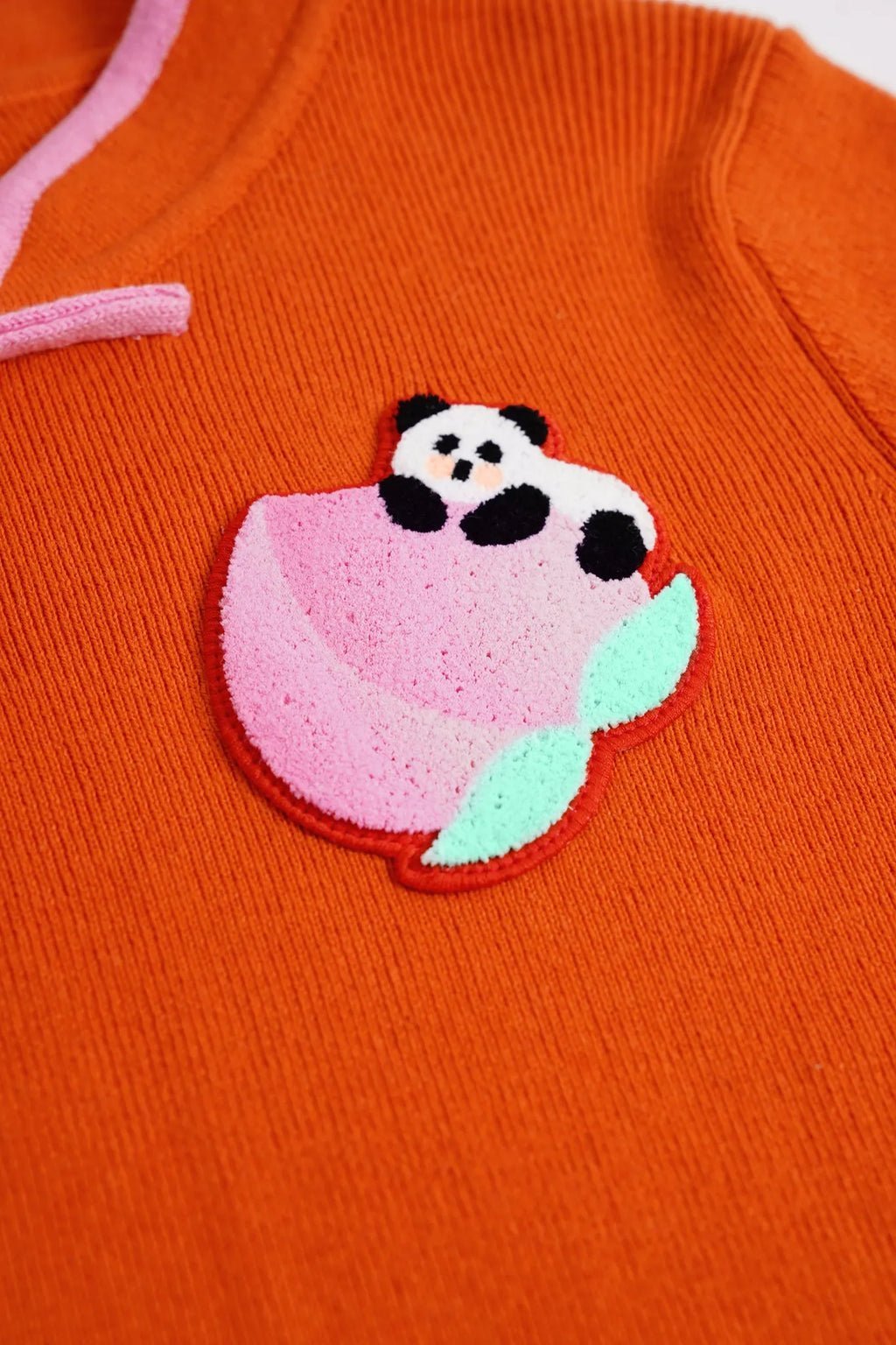Poco Blush Panda & Peach Chinese-Style Knit Sweater