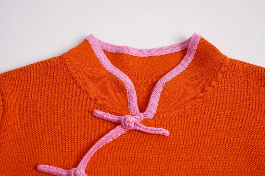 Poco Blush Peach Celebration Chinese-Style Knit Dress